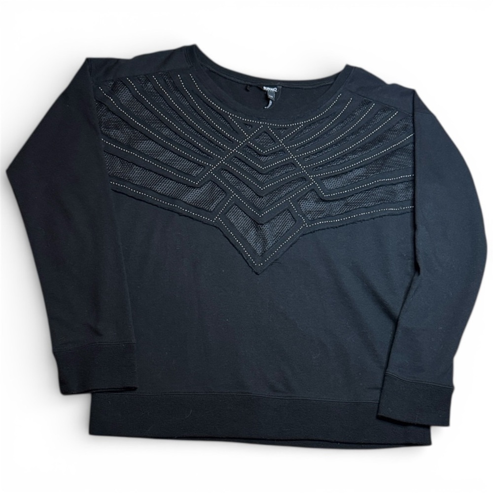 NWOT Buffalo David Bitton Black Sweatshirt Metal Studs Mesh Design sz L